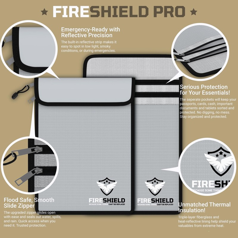 FIRESHIELD PRO Upgraded 2000°F Fireproof Document Bag w/ Dual Pockets – Fire ... gallery