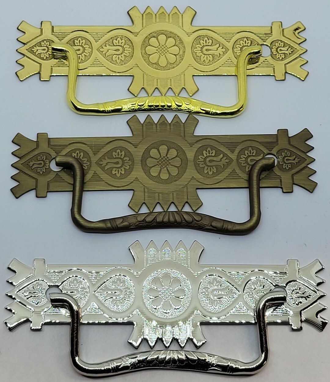 Large & Small Eastlake Victorian Style Stamped Brass Drawer Pull antique handle gallery