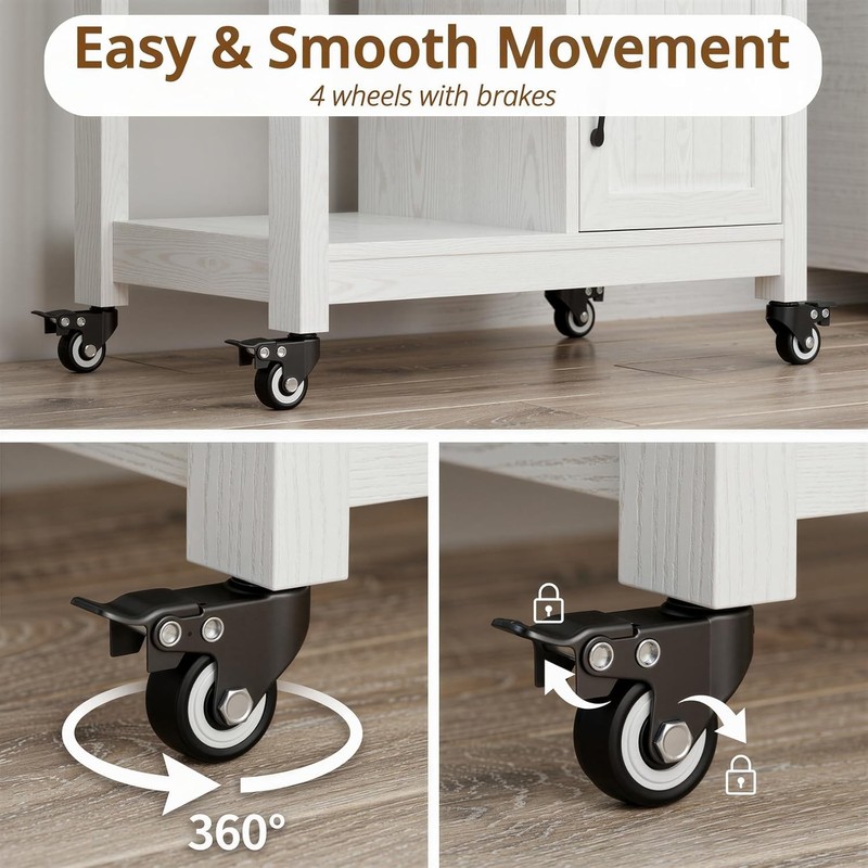 Kitchen Cart Rolling Island Storage White Natural Wood gallery