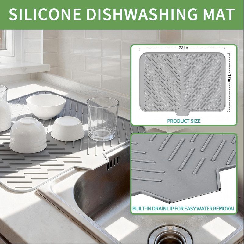 Silicone Large Size Dish Drying Mat with Built-in Drain Lip Dish Drainer Mats gallery