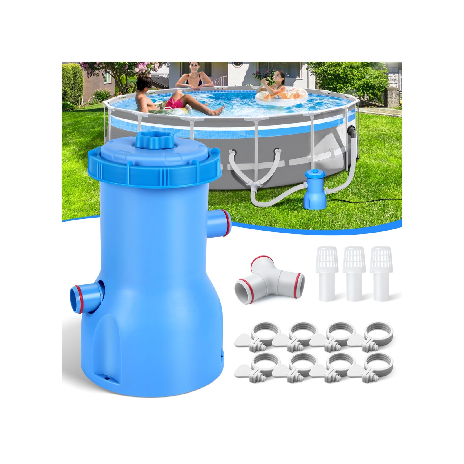 Filter Pump 530 GPH Above Ground Cartridge ETL BluClear Pool Certified System gallery