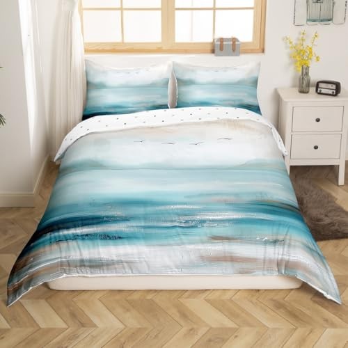 Beach Theme Comforter Cover Full Size Full (No Comforter) Blue Brown and White gallery