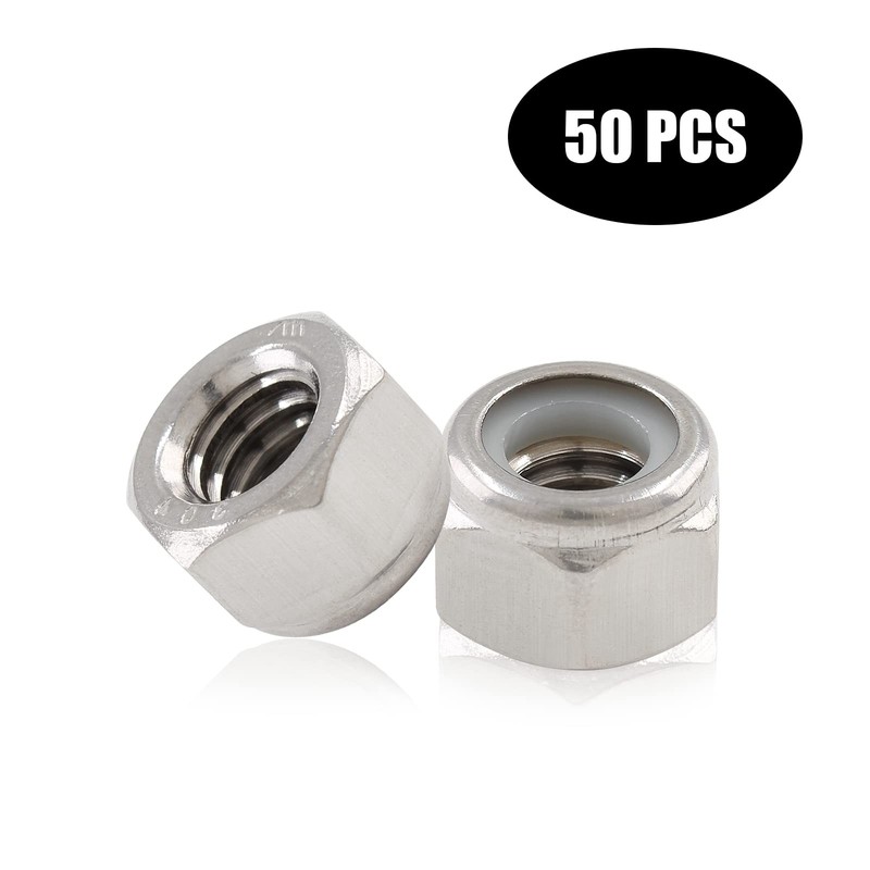 BokWin 50PCS 1/4 20 Nylon Insert Hex Lock Nuts 304 1/4-20（50pcs）, Silver gallery