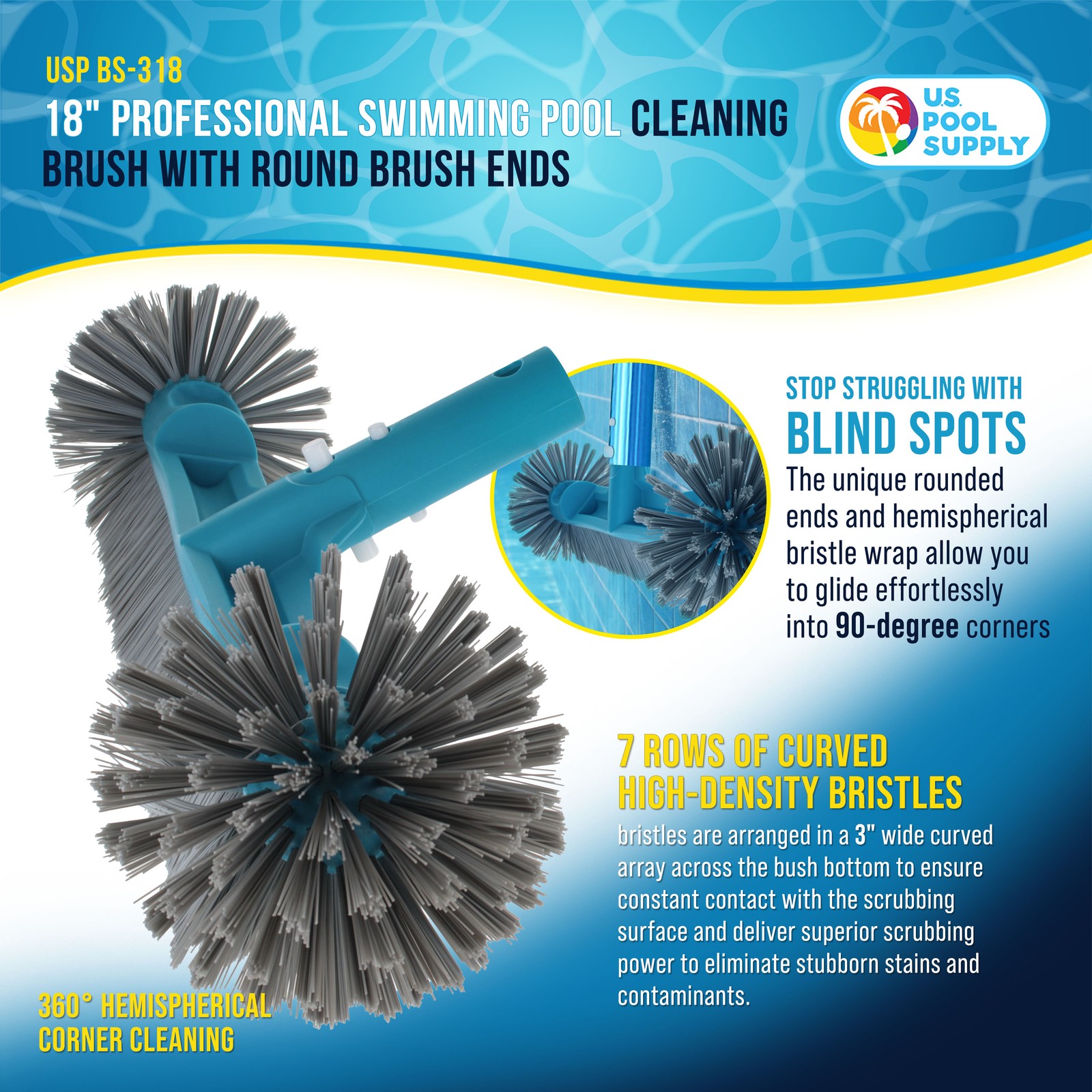U.S. Pool Supply 18" Pool Brush Head 7 Row Bristles Inground Above Ground gallery