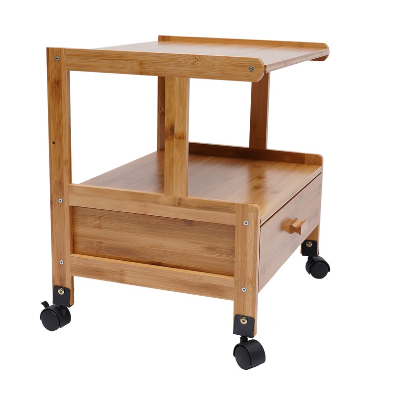 Portable Bamboo Printer Stand Wood Rolling Printer Cart With Storage Rack gallery