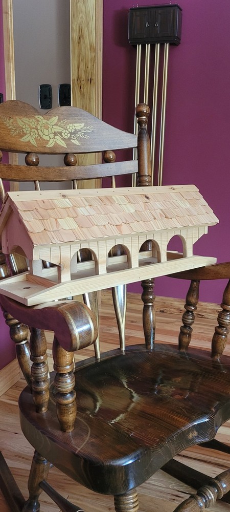 Hand made cedar Covered Bridge Bird / Squirrel Feeder