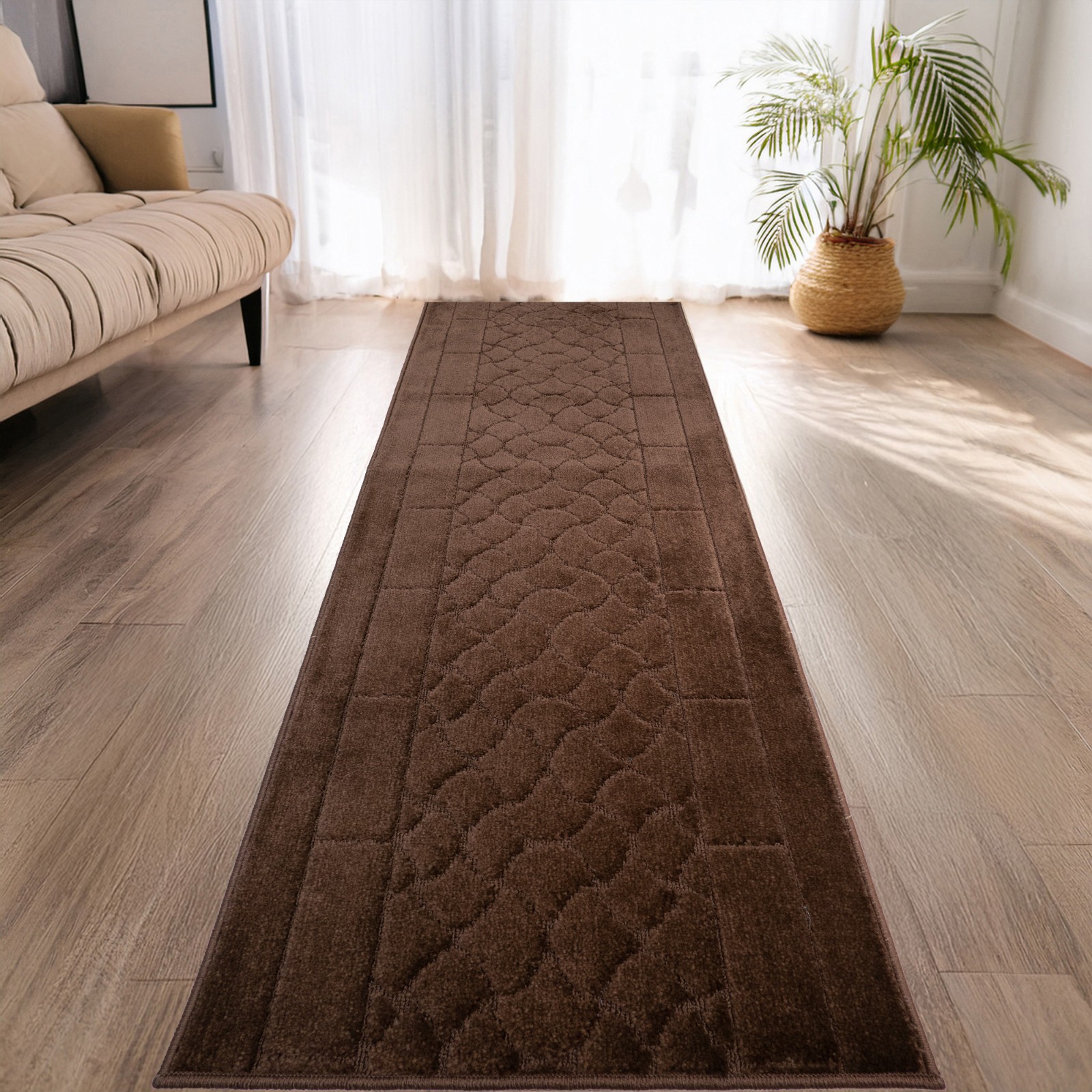 Custom Size Anti-Slip Machine Washable Medium Profile Cut Pile Volley Brown Rug gallery