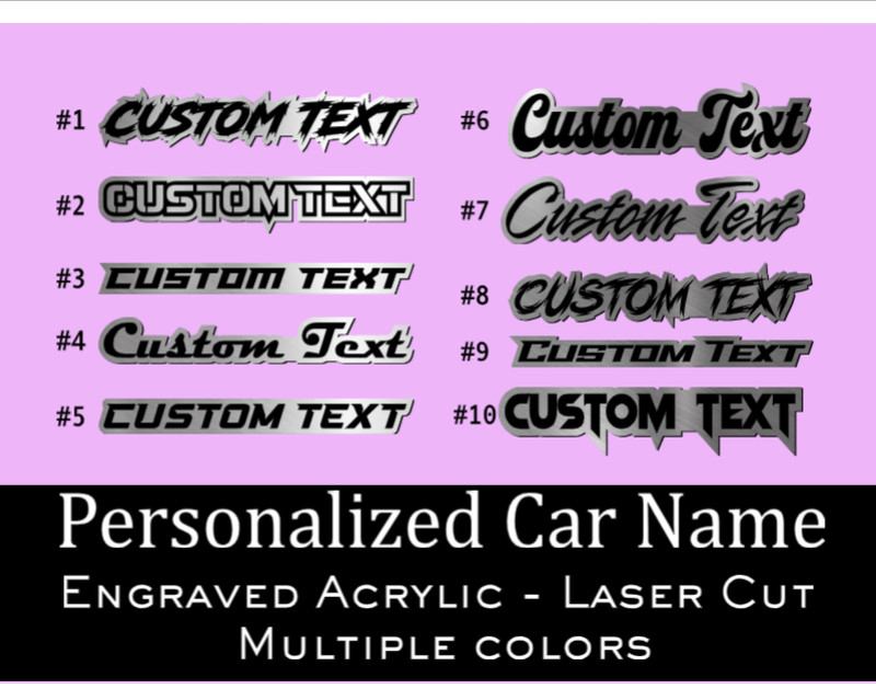 CUSTOM TEXT Engraved Emblem, Car badge, Car emblem BRUSHED SILVER Text Name Logo gallery