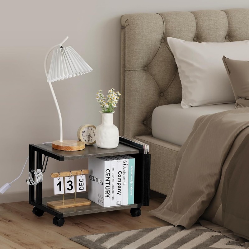 Printer Stand Under Desk Printer Table with Storage & Wheel for Home Office Grey gallery