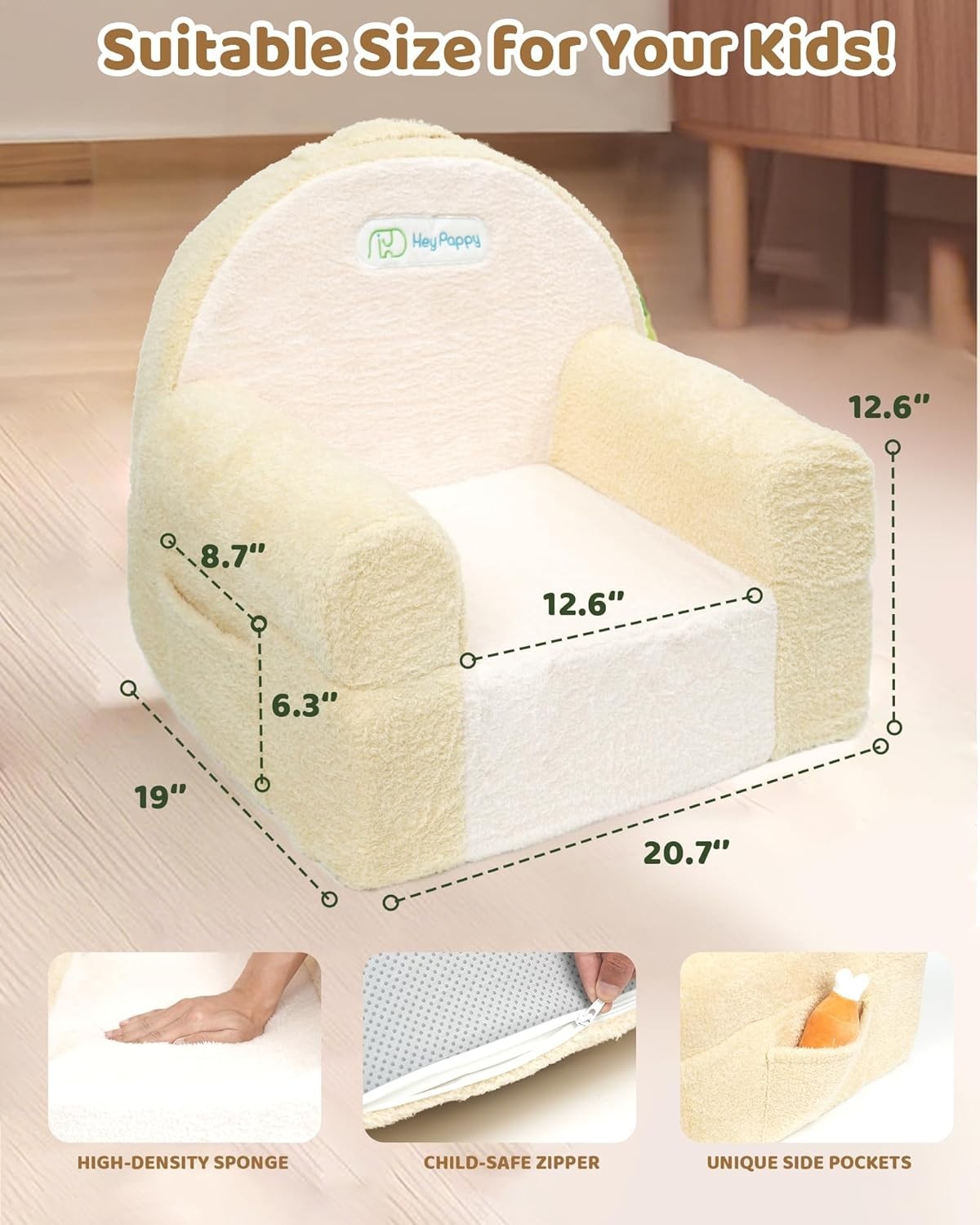 HeyPappy Toddler Sofa White Soft Velvet Foam Kids Couch Chair gallery