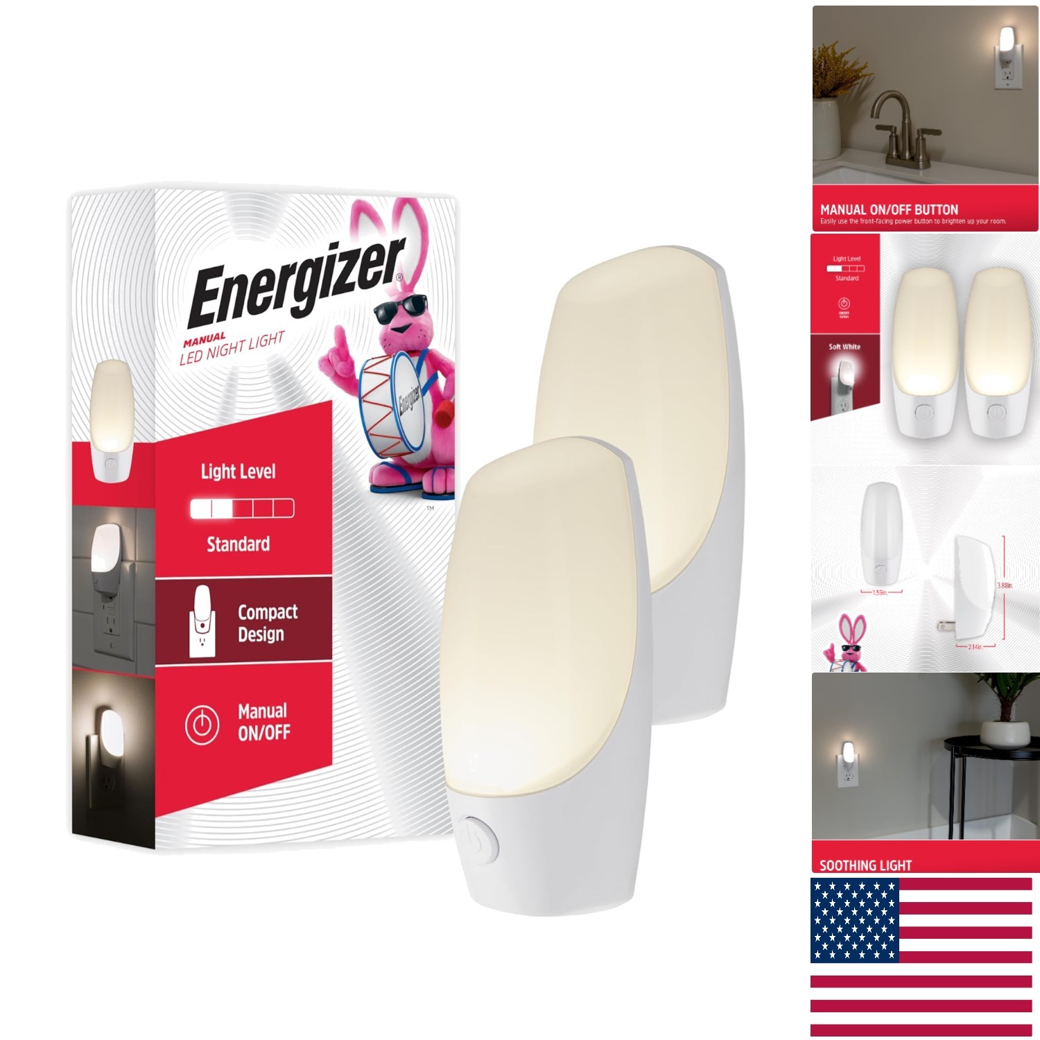 Listed 2-Pack LED Night Lights - Push Button, Energy-Efficient Design gallery