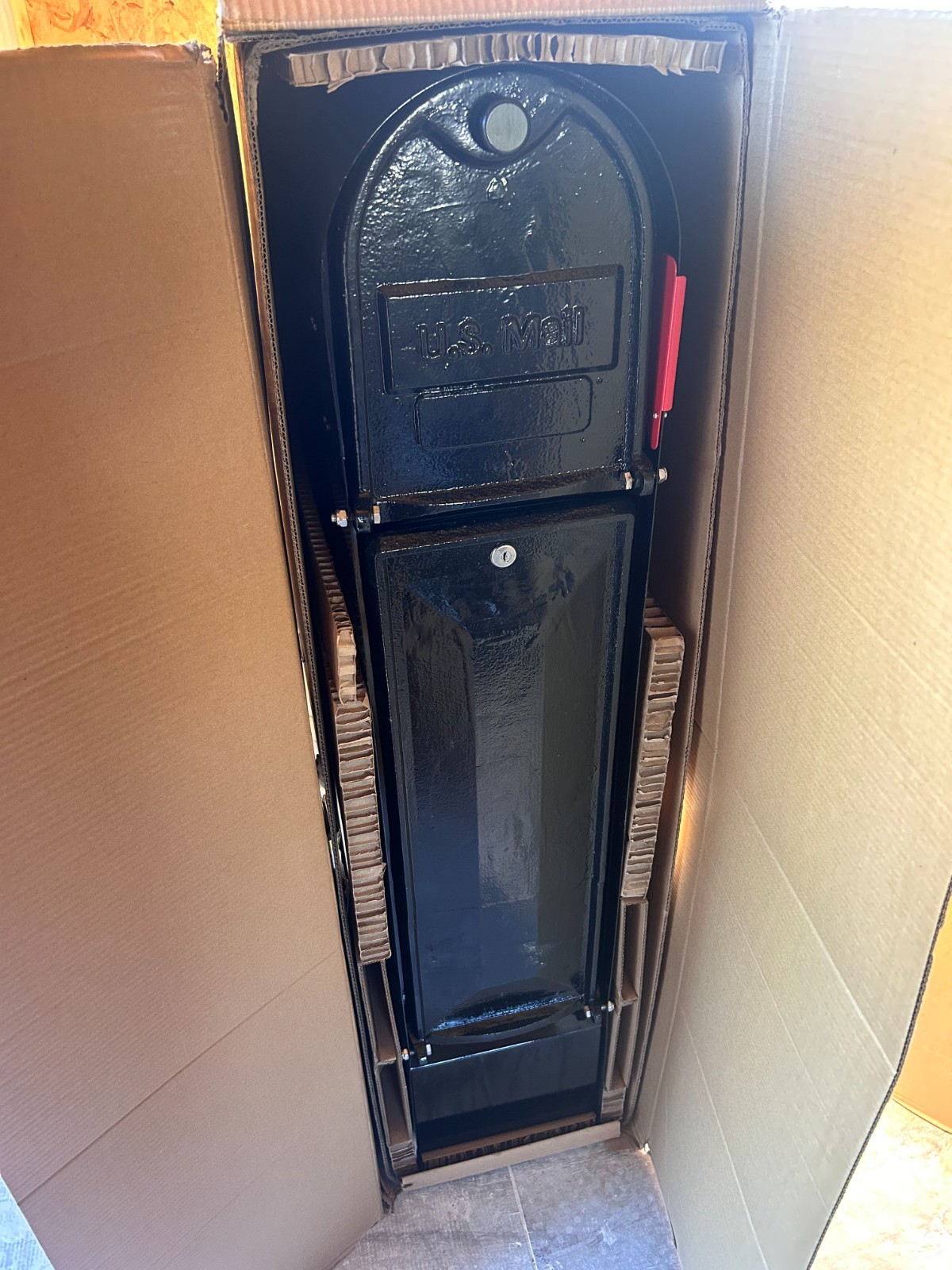 Decorative Cast Aluminum Mailbox Lockable Vault Column 2 Door "Brick In" Black gallery