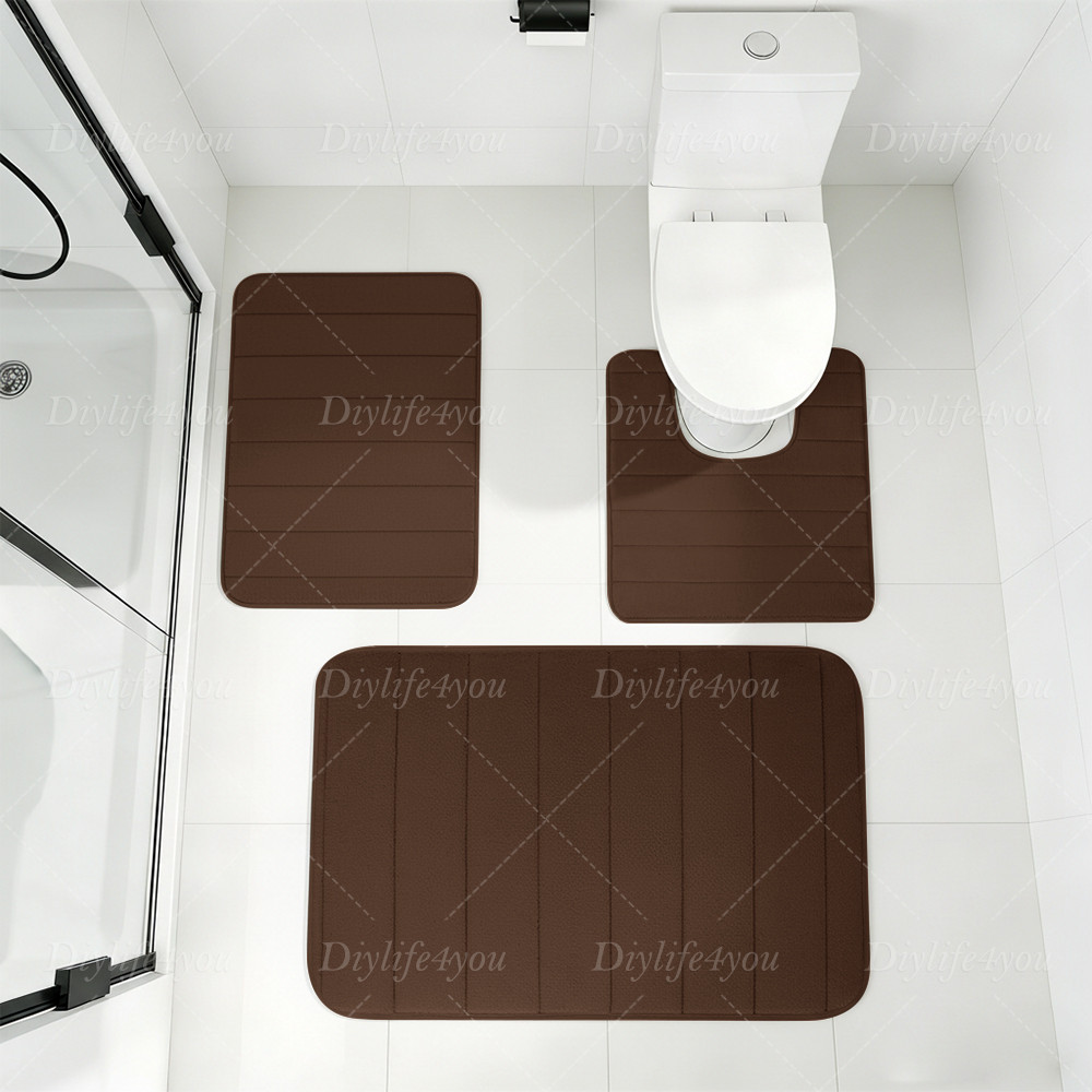 3PCS MEMORY FOAM BATH MAT PEDESTAL SET NON SLIP TOILET BATHROOM CONTOUR RUGS gallery