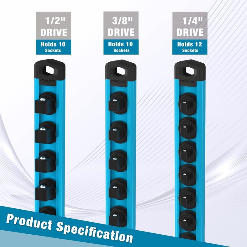 WORKPRO 3/8-Inch Dr Magnetic Socket Organizer Aluminum Alloy Socket Rail Holders gallery