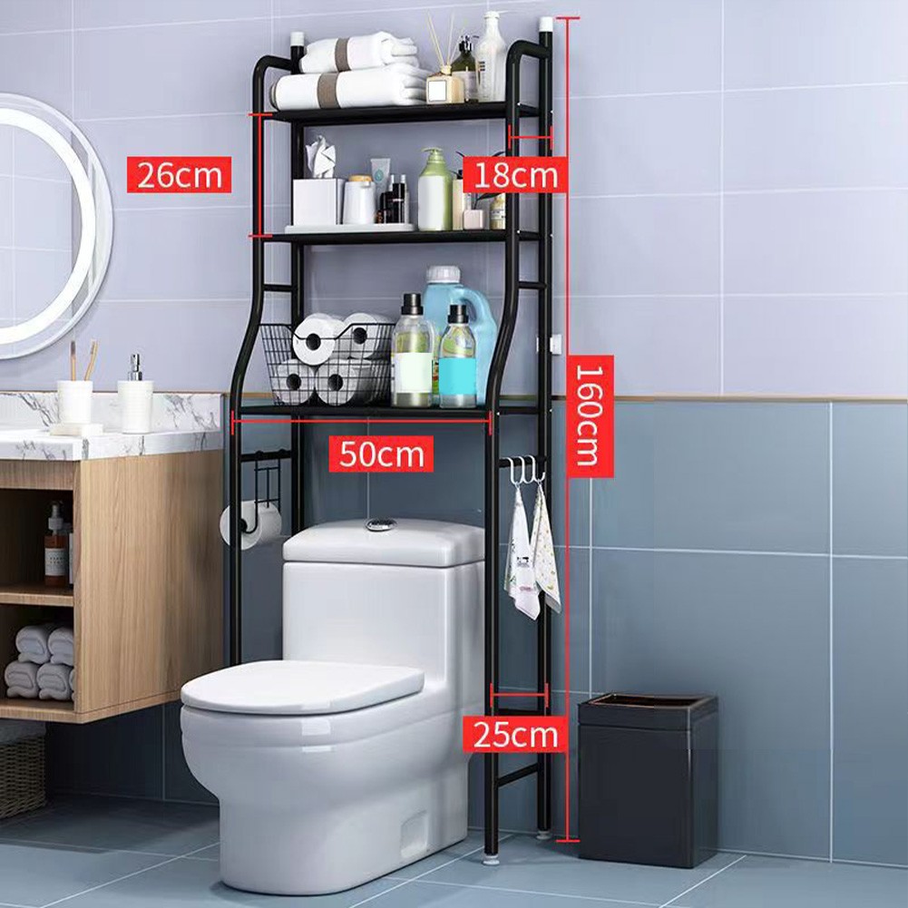 Space-Saving Over Toilet Storage Shelf Bathroom Organizer Rack w Removable Hooks gallery