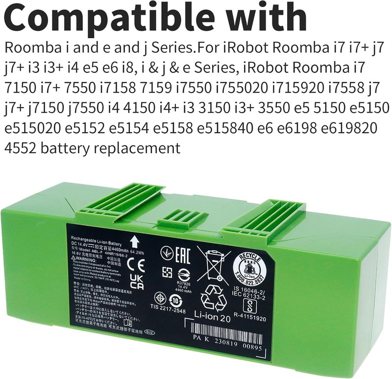 Battery Replacement Compatble with Roomba i e Series i3 i3 i4 i8 i8 i7 i7 j7 J9 gallery