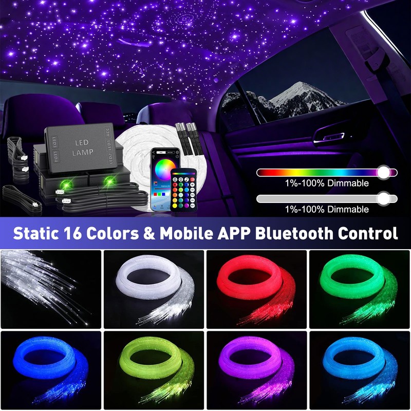 Starlight Headliner Light Kit Split 16W 800Pcs Fiber Optics Car RGB LED Lighting gallery