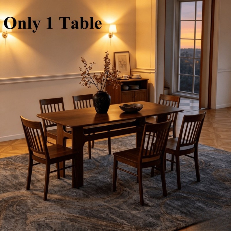 63 IN Long Rectangular Walnut Dining Table for 4-6 Seats with Heavy Duty Legs gallery