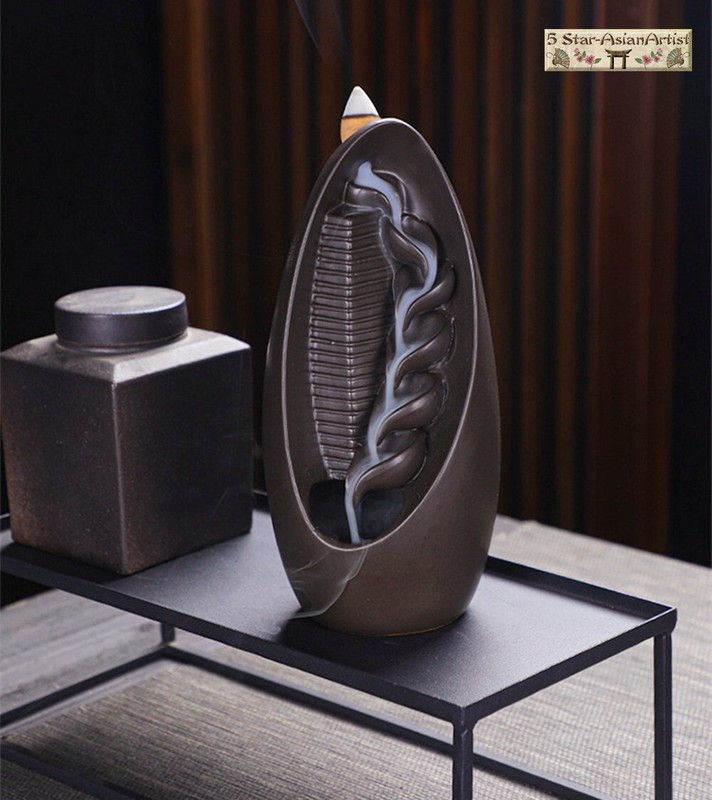 Ceramic Backflow Incense Cone Burner Holder Glaze WaterfallFY018 &60 Cones Gift gallery