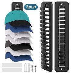 2PCS Wall-Mounted Baseball Cap Organizer Rack 16-Hat Holder with Strong Adhesive