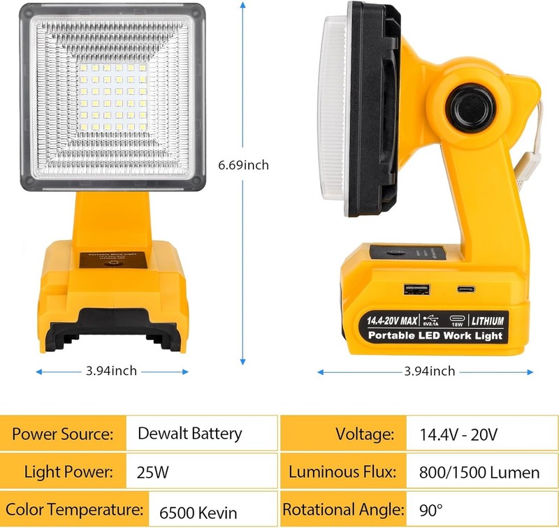 25W 1500LM LED Flashlight Work Light Spotlight for Dewalt 20V Max Li-ion Battery gallery