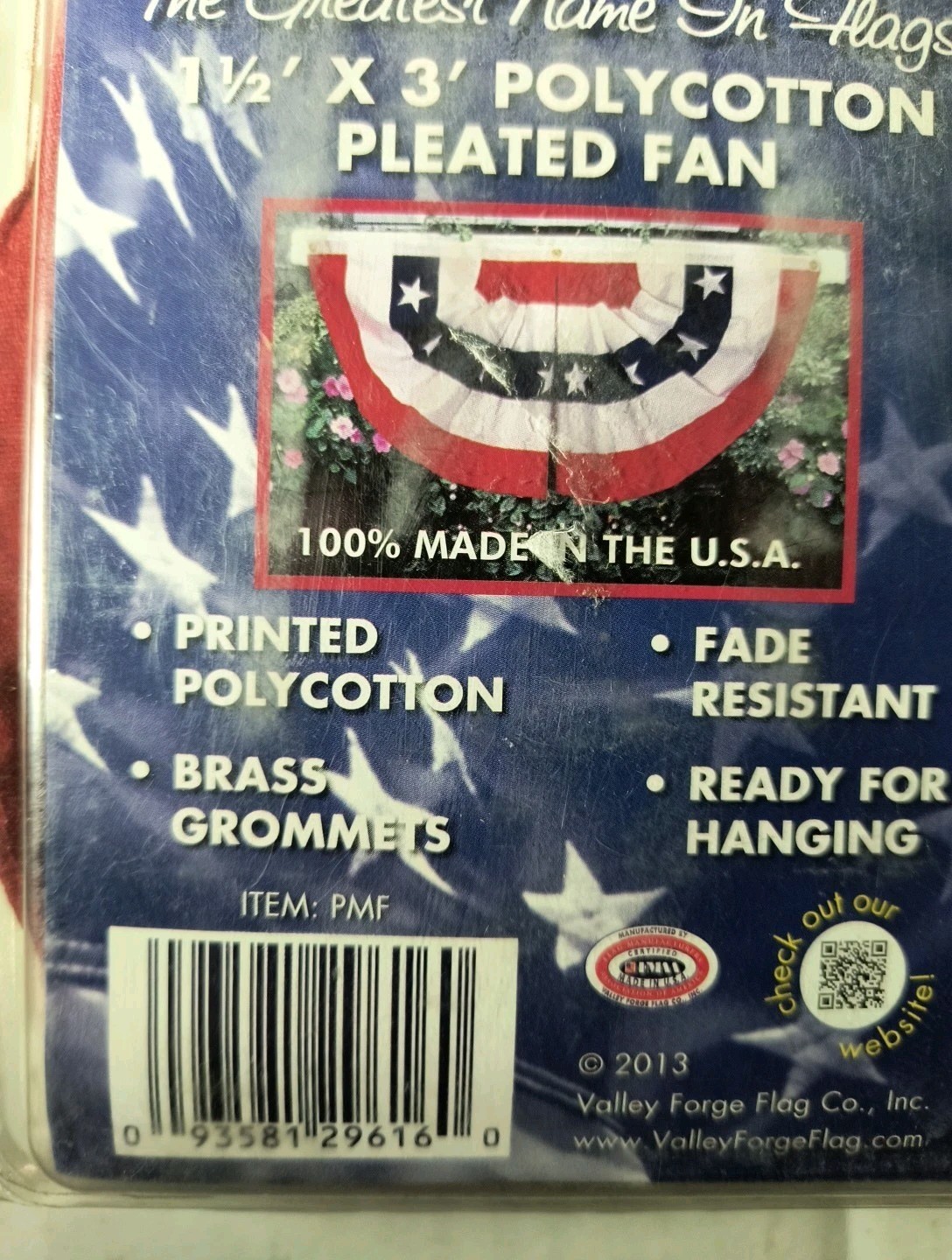 Valley Forge PMF 1.5 x 3 ' Polycotton Pleated Fan Banner. 100% Made in USA gallery