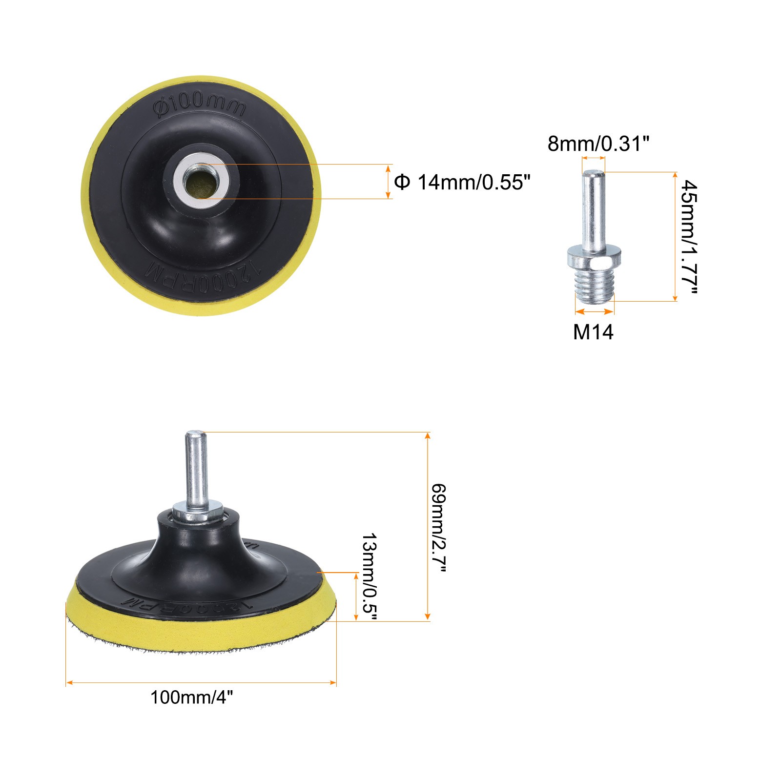 4 Inch Hook and Loop Sanding Disc Pads M14 Shank, 1 Set 2pcs gallery