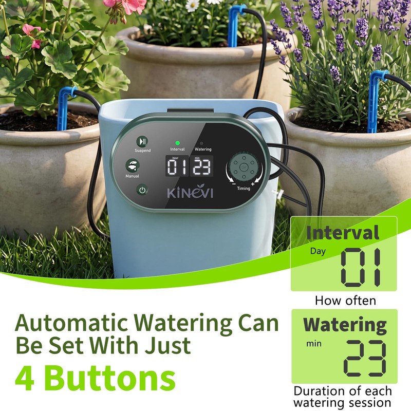 Solar Drip Irrigation System, 8W Powered Auto Watering Kit for 30 Pots, HD LE... gallery
