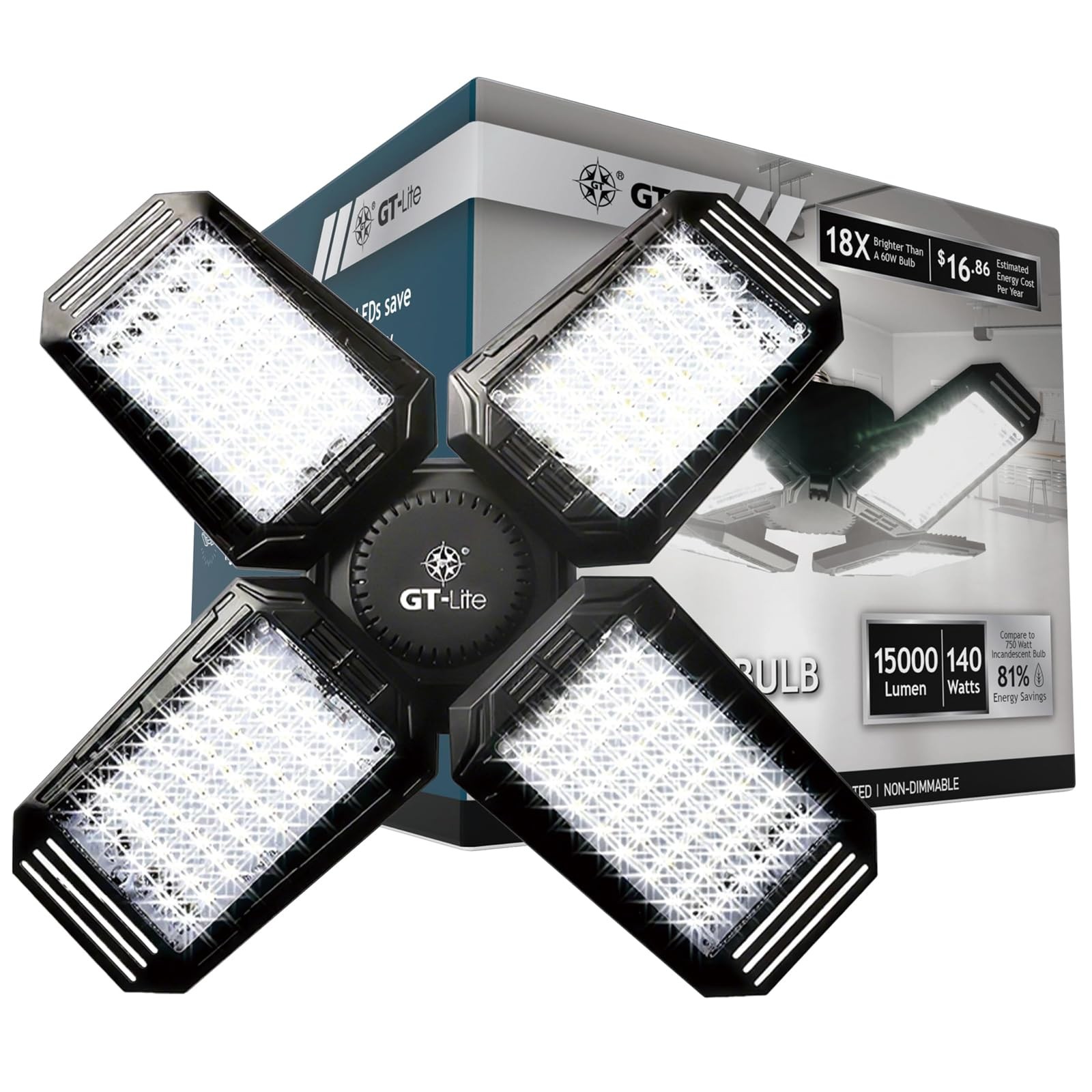 15,000 Lumen LED Adjustable 4 Panel Bulb, Uses Only 140W, Daylight, E26 Base,... gallery