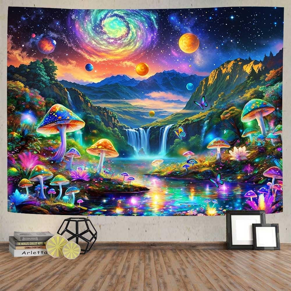 UV Reactive Blacklight Tapestry Galaxy Space Cosmic Nebula Starry Art 80x60 gallery