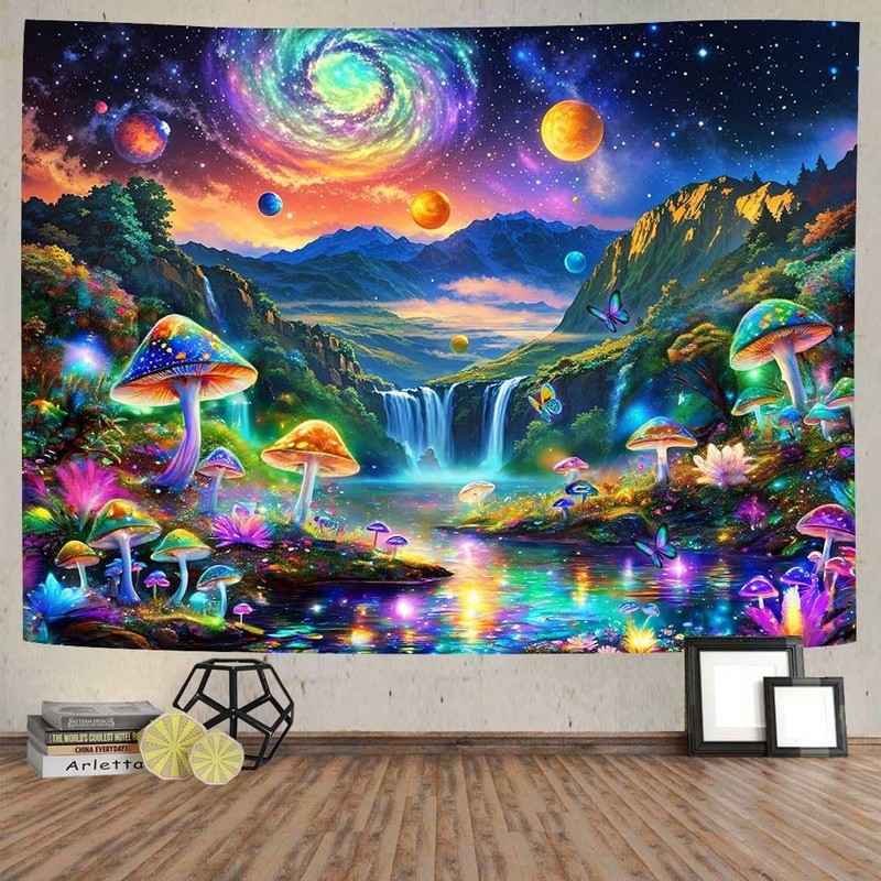 UV Reactive Blacklight Tapestry Galaxy Space Cosmic Nebula Starry Art 80x60 gallery