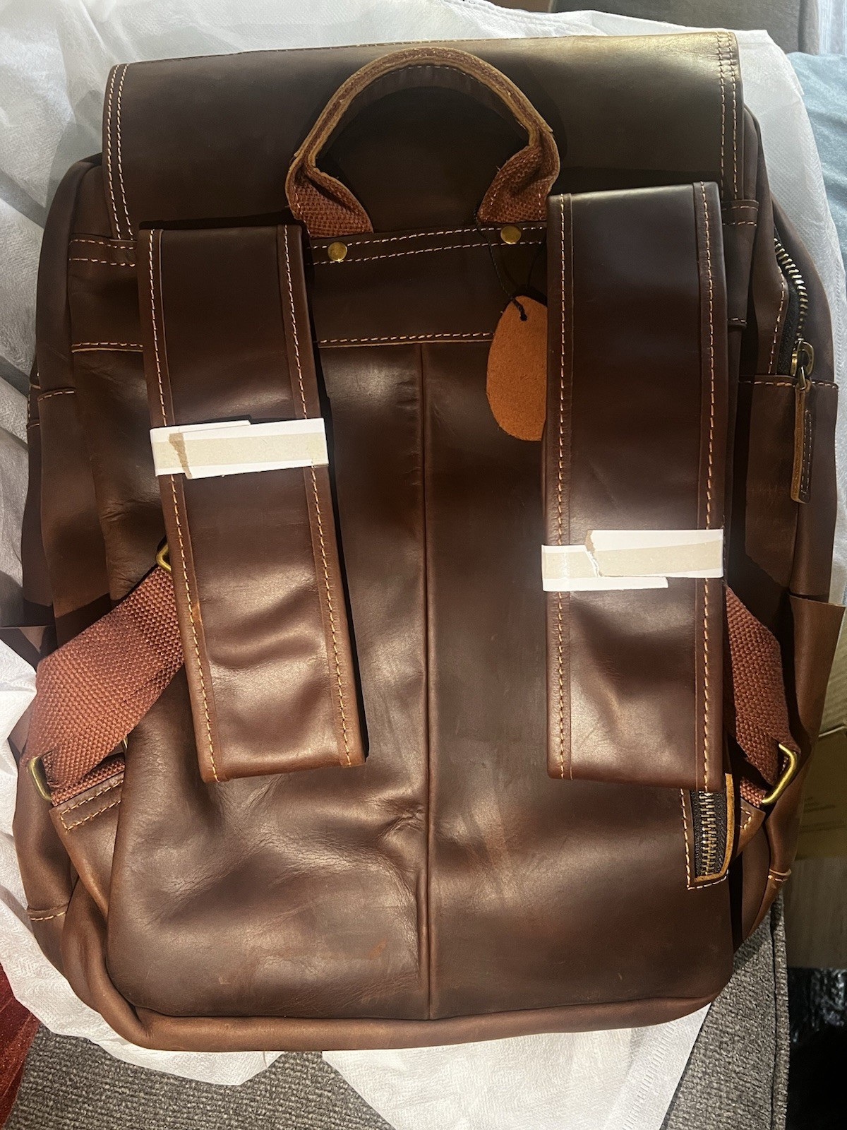 The Real Leather Co. Compact Brown Leather Hiking Backpack Adjustable Straps 3