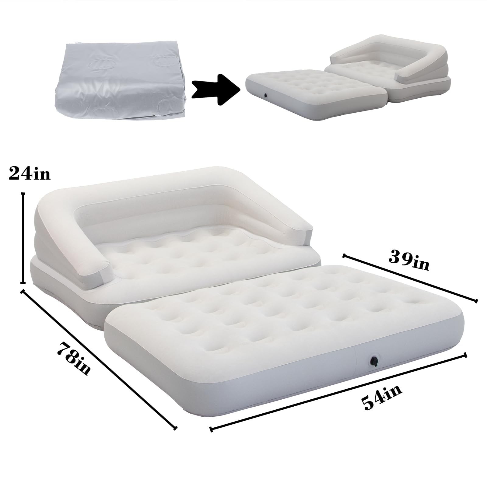 Outraveler Inflatable Couch Flocked Air Sofa Bed, Blow Up Full, Grey gallery