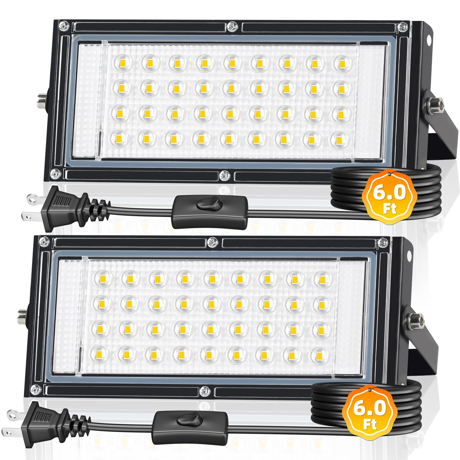 2 Pack 30W LED Flood Lights Outdoor, IP66 Waterproof 3600LM Plug in Work Light w gallery