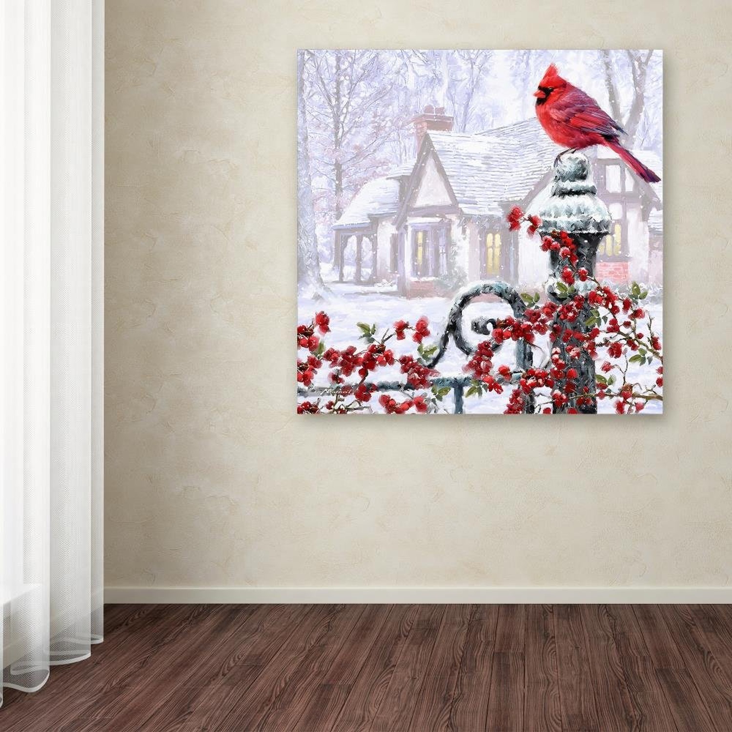 Cardinal on Gatepost by The Macneil Studio, 18x18-Inch Canvas Wall Art gallery
