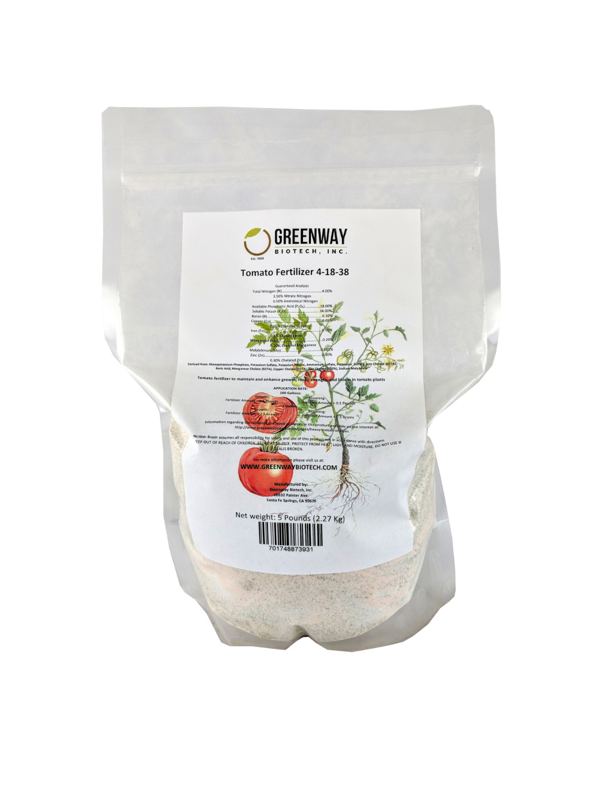 Tomato Fertilizer 4-18-38 + Micros 5 Pounds - Makes 1000 Gallons Hydroponics gallery