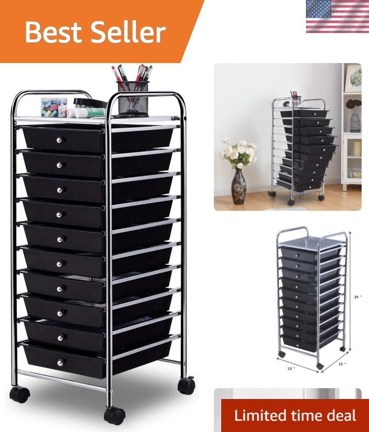 10 Drawer Rolling Storage Cart Scrapbook Paper Office School Organizer Black gallery