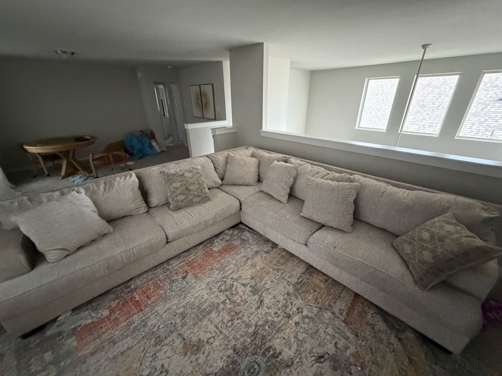 Gray Fabric Sectional Sofa with Cushions, Wood Frame, Solid Pattern