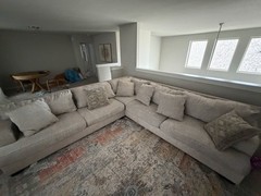 Gray Fabric Sectional Sofa with Cushions, Wood Frame, Solid Pattern