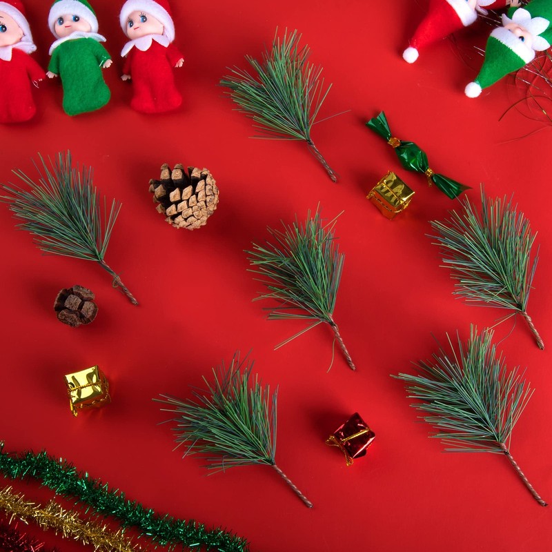 60 PCS Artificial Green Pine Needles Branches- Small Pine Twigs Stems Picks- ... gallery