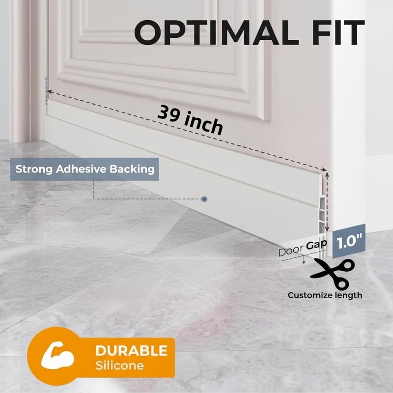Premium Adjustable Door Draft Stopper - Under Sweep Weather black, Black gallery
