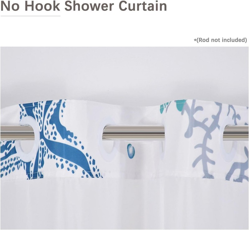 No Hook Shower Curtain,Ocean Theme Double-Layered Shower Curtain with Snap-in gallery