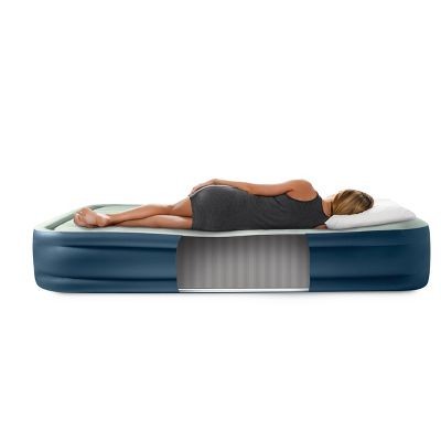 INTEX ELEVATED 18" PILLOW REST QUEEN AIR MATTRESS, INTERNAL PUMP, OFF-WHITE/BLUE gallery