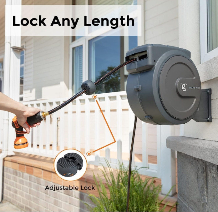 Giraffe Tools Retractable Water Hose Reel Wall Mounted Hose Reel 1/2-IN 100-FT gallery