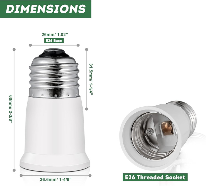 Light Socket Extender,E26 to E26 Medium Screw Bulb Socket Extension Adapter,Rece gallery
