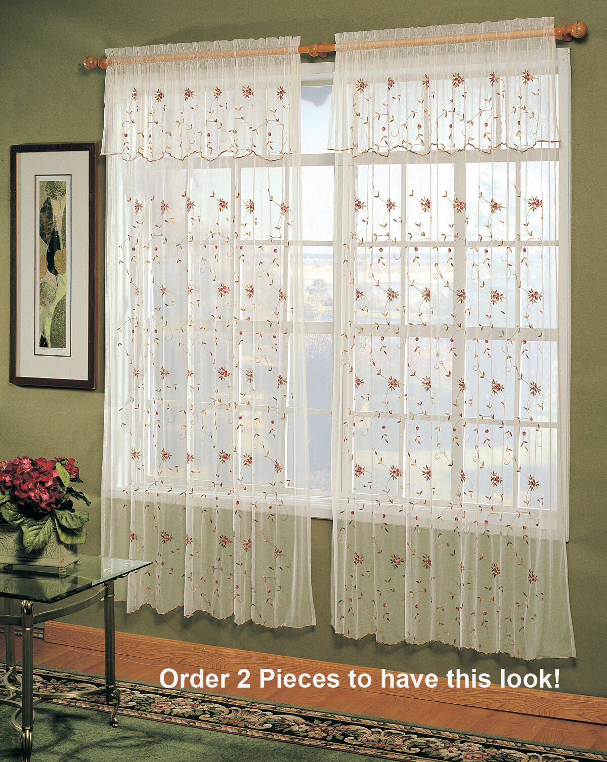 Creative Linens Embroidered Lace Roses Floral Window Curtain Panel Beige 1 Piece gallery