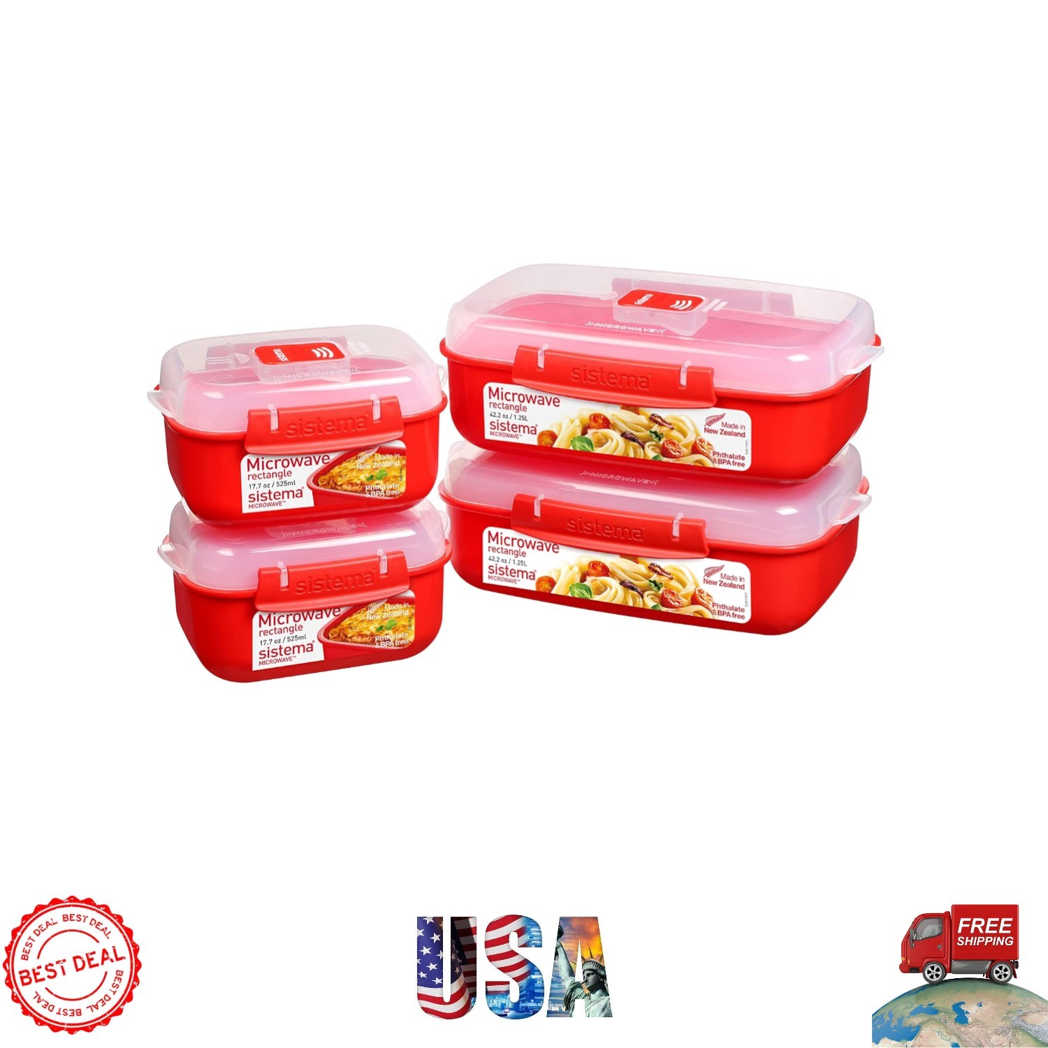 Microwave Cookware Set: 4 Rectangular Containers with Steam Vents & Easy Tabs gallery