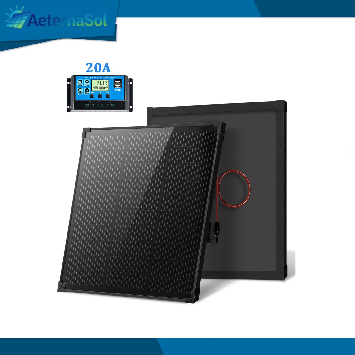 50W 12V Monocrystalline Solar Panel Kit Off-Grid Battery Power RV Home Boat US gallery
