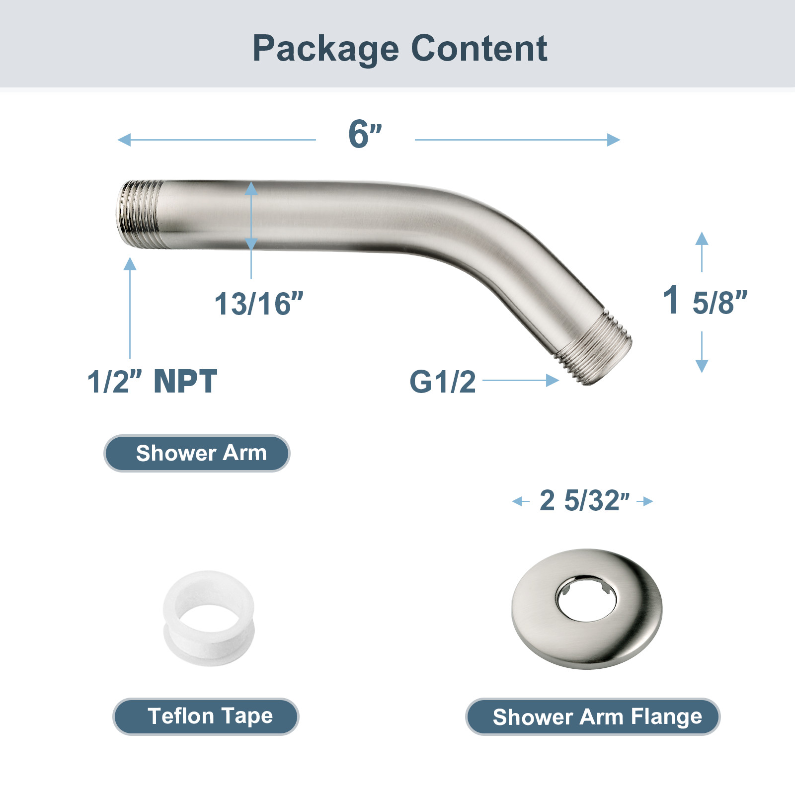 New “Bright Showers” 6'' Brass Shower Arm With Flange Brushed Nickel BAR0633-02 gallery