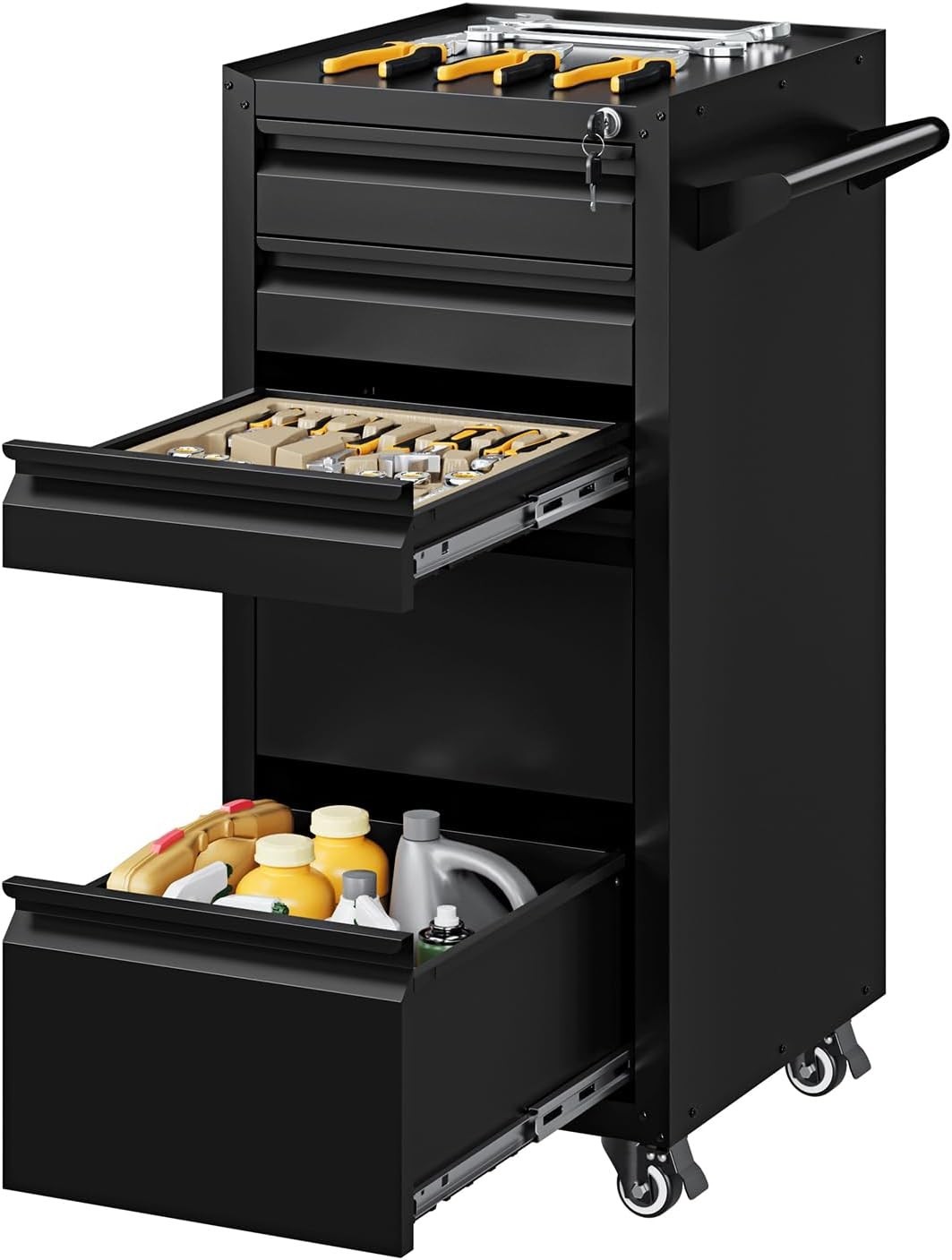 5-Drawer Metal Tool Storage Cabinet with Wheels Rolling Tool Chest with Drawer gallery